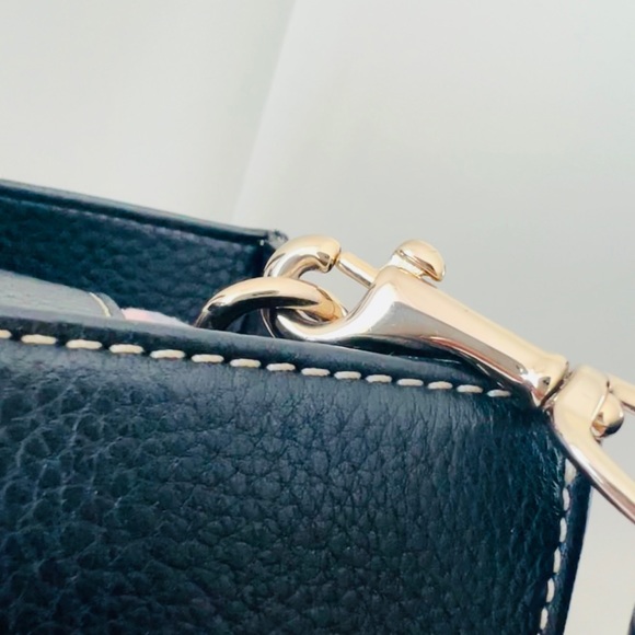 Dooney & Bourke Black Pebble Grain Leather Satchel Signature Design Canvas Lined - Picture 3 of 12